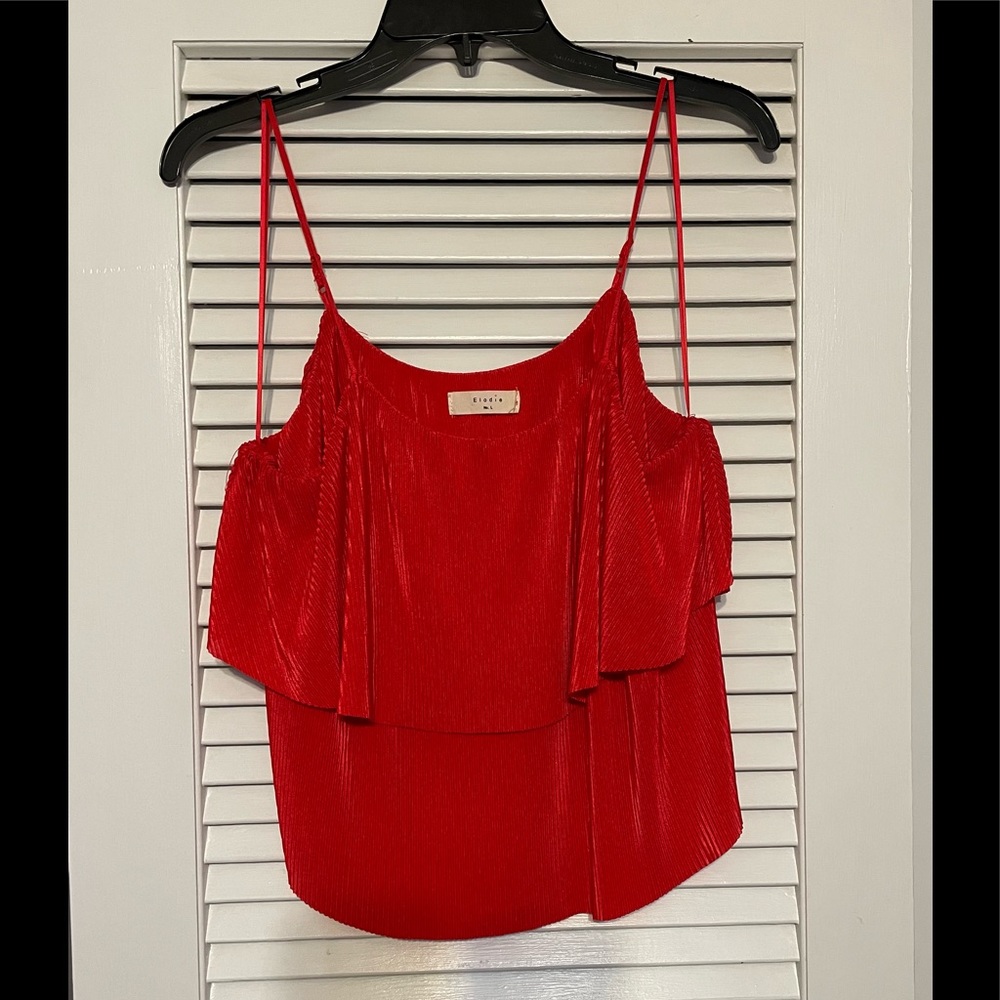 Elodie Trendy Summer Bright Red Triple Ruffle Spaghetti Strap Top